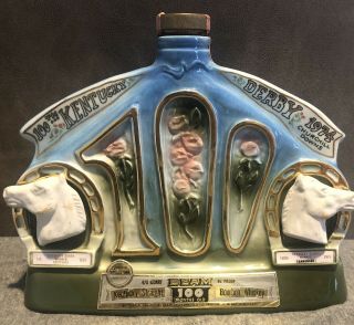 Htf " 100th Anniversary " 1974 Jim Beam Decanter Kentucky Derby Churchill Downs