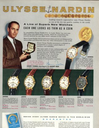 1958 Paper Ad 4 Pg Henry Fonda Ulysse Nardin Wrist Watch George Calendar Color