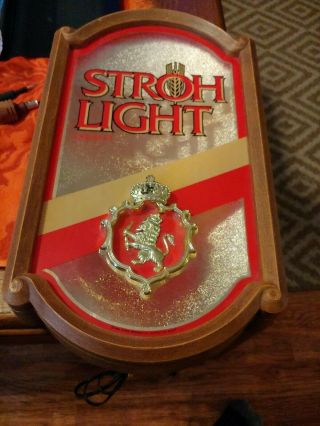 Vintage Stroh Light Electric Light - Up Wall Beer Sign 1985 18.  5 " Tall 11 " Wide
