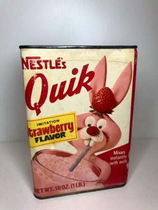 Vintage Nestle Quik Strawberry Tin Rare 1960s 1970s Container