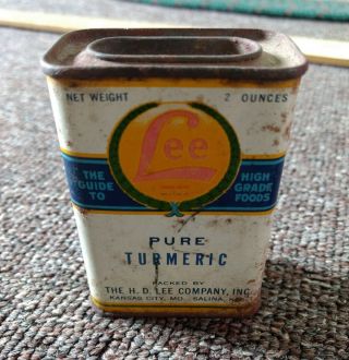 Rare Vintage H.  D.  Lee " Tumeric " 2 Oz Tin.  Kansas City,  Mo & Salina,  Kansas