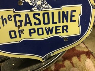 VINTAGE PORCELAIN DIE CUT METAL RICHFIELD GAS pump plate Harley Ford Chevy Dodge 3