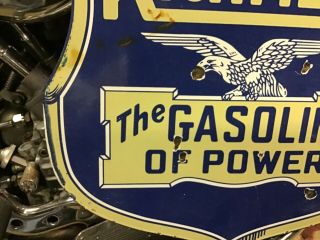 VINTAGE PORCELAIN DIE CUT METAL RICHFIELD GAS pump plate Harley Ford Chevy Dodge 6
