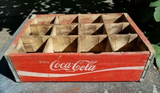 Vintage Red Wooden Coke Family Size 12 Bottle Crate Carrier Coca Cola