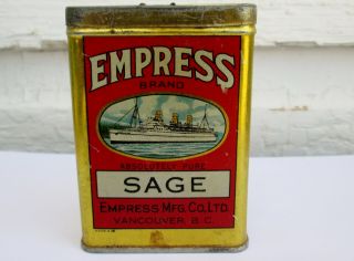 Vintage 1939 Empress Ship Sage Spice Tin Can Empress Mfg Co Ltd Vancouver B C
