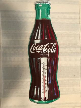 Vintage Coca Cola Thermometer Coke Bottle Shape Metal Sign 16 " Usa