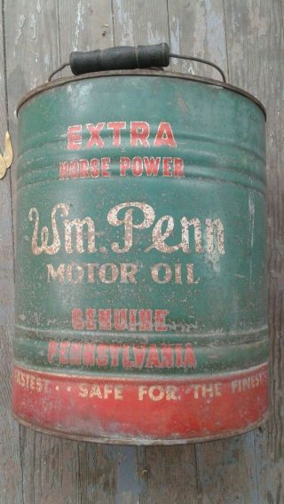 Vintage Wm.  Penn 5 Gallon Canfield Motor Oil Co.  100 Pure Pennsylvania RARE 5Gal 2