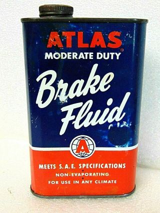 Vintage Atlas Brake Fluid Oil Gas Station Tin Can Advertising Memorabilia $9.  95