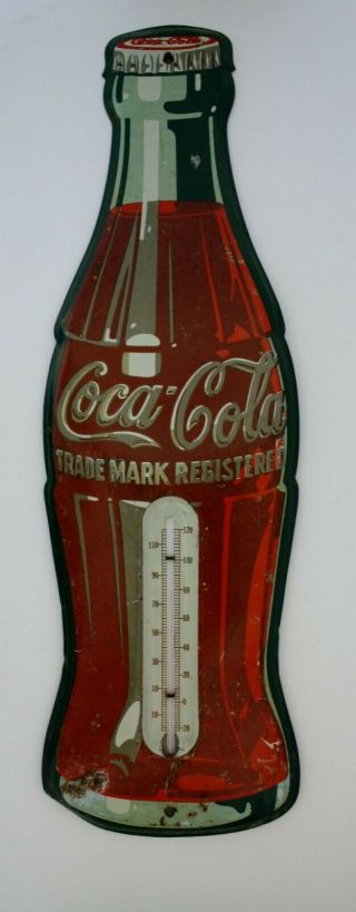 Vintage Coca - Cola Tin Thermometer Coke Soda Sign Advertising 1950 