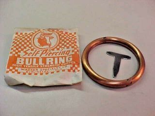 Nos Vintage 3 " Solid Heavy Brass Copper Bull Nose Ring