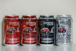 2009 Coca Cola 4 Cans Set From Turkey,  Alfa Romeo Mito