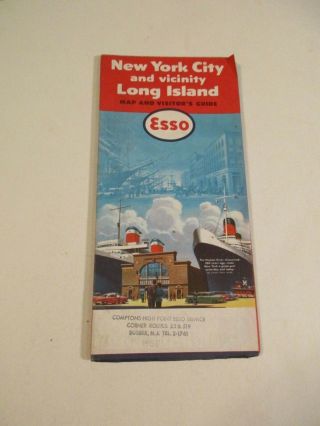 Vintage 1959 Esso York City Long Island Gas Service Station Travel Road Map