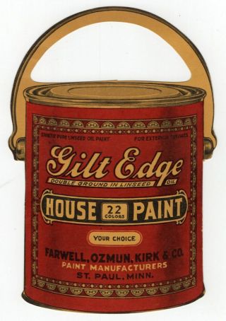 Vintage Die - Cut Cardboard " Paint Can " Advertising For " Gilt Edge House Paint "