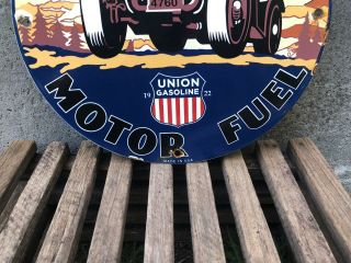 VINTAGE UNION SPEED AND POWER GASOLINE PORCELAIN PUMP PLATE SIGN 