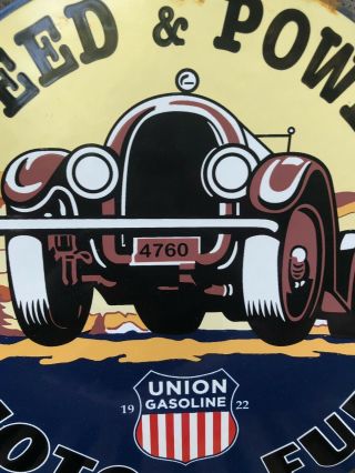 VINTAGE UNION SPEED AND POWER GASOLINE PORCELAIN PUMP PLATE SIGN 