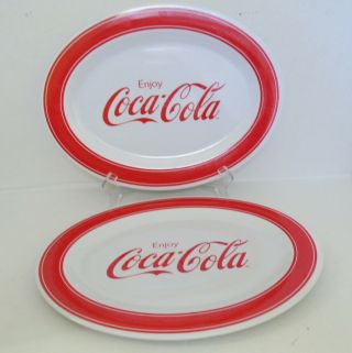 Enjoy Coca Cola Plastic Large Oval Platter Plate Trays X 2