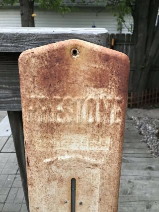Scarce 1940’s Barn Find Prestone Antifreeze Embossed Thermometer Sign 36” 2