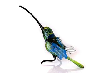 Glass hummingbird statue,  Russian blown art miniature green bird figurine 3