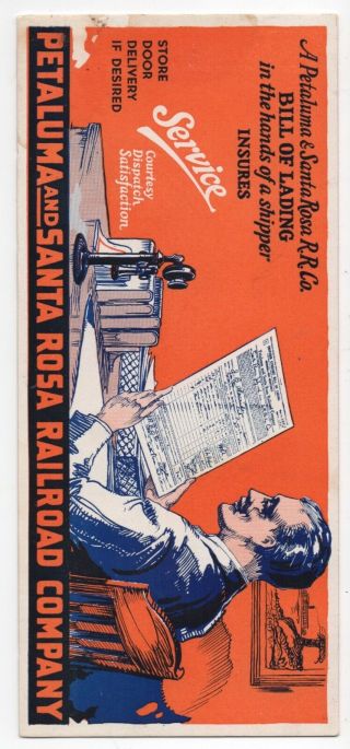 Large 1920s Advertising Blotter Petaluma & Santa Rosa Railroad Co Man At Desk