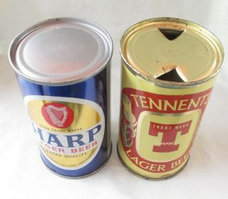 Vtg Tennents & Harp Lager Flat Top Beer Cans - Scotland 5