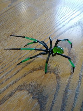 Murano Blown Glass Spider Green And Black