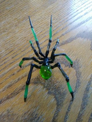 Murano Blown Glass Spider Green and Black 2
