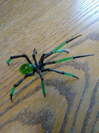 Murano Blown Glass Spider Green and Black 3