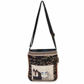 Laurel Burch Crossbody Bag Wild Cats Shoulder Purse Cream Black Kitten Art