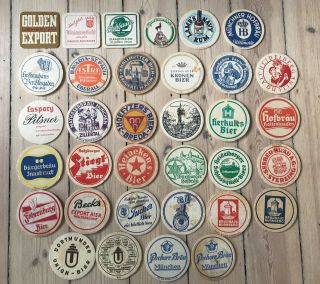 34 Vintage German Dutch 1950s - 00s Beer Mat Coaster Stiegl Heineken Herkules Bier