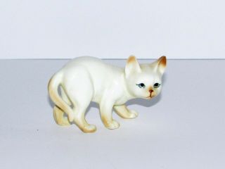 Vintage Porcelain Cat Kitten Figurine Siamese? White W/ Brown Statue 123