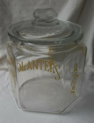 Vintage Planters Peanuts Hexagon Counter Display Jar Glass Mr.  Peanut With Lid