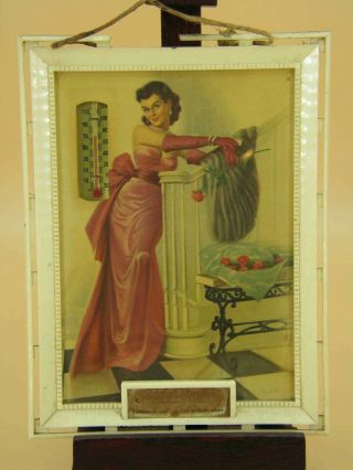 Vintage Salesman Sample Advertising Thermometer With Glamourous Woman