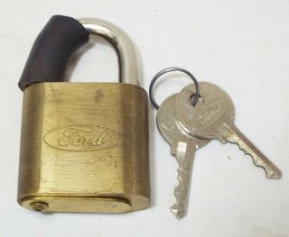 Old Vintage Ford Motor Company Brass Advertising Padlock Lock W/ 2 Keys - -