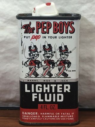 Old House Find Vintage 1960’s The Pep Boys Lighter Fluid Advertising Tin Can