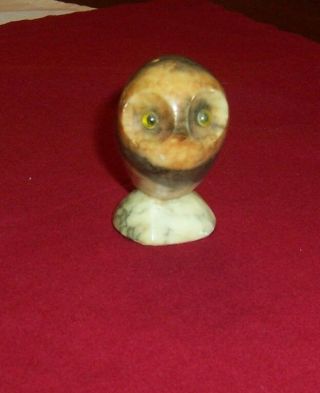 Vintage Owl Figurine Alabaster Hand Carved Italy 2 3/4 Inches Figure
