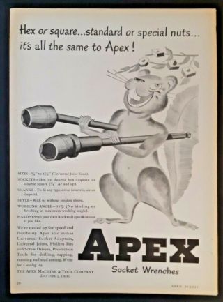 Apex Machine Tool Company Socket Wrenches Squirrel Ww2 1944 Vintage Print Ad