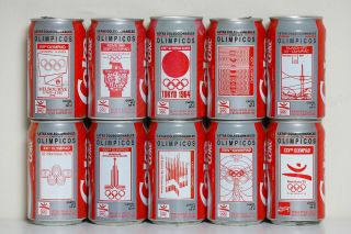 1992 Coca Cola 10 Cans Set From Spain,  Barcelona 