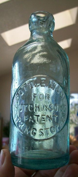 Vtg Blob Top Bottle Made For Hutchinson Patent Spring Stopper Hutch Soda Bottle