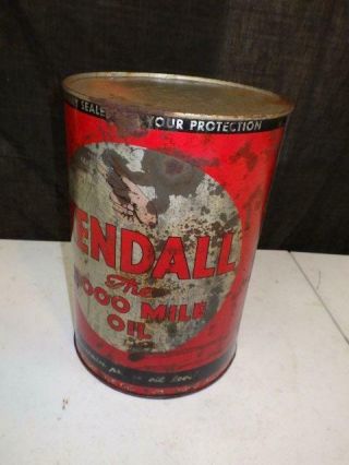 Vintage Kendall 2000 Mile Motor Oil Can 5 Quart W/ Oil Bradford Pa Old