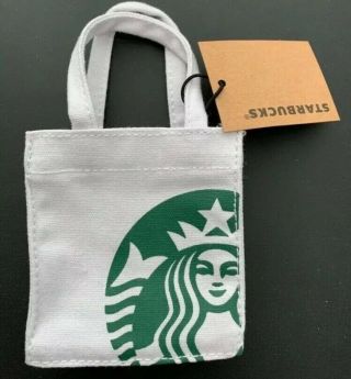 Starbucks 2018 Micro Mini Canvas Tote Bag For Gift Cards White Green Logo