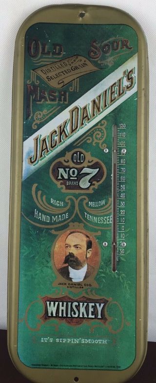 Vintage Old Sour Mash Jack Daniels Whiskey Tin Metal Sign / Thermometer 16”x5.  5”
