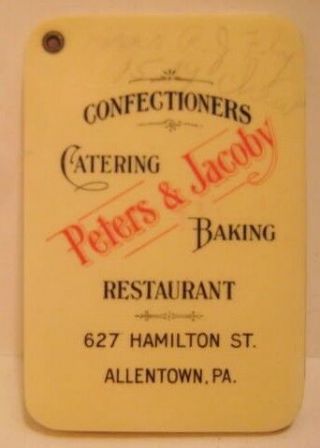 Old 1920s Celluloid Advertising Notepad P&j Ice Cream Confectioner Allentown Tmp