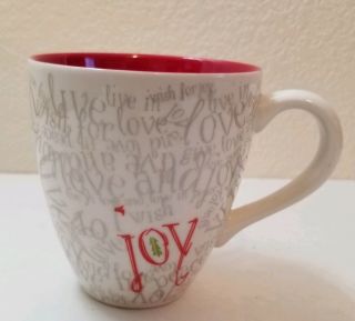 Starbucks 2005 Christmas Coffee Tea Mug Holiday Love And Joy Cup White Red 14oz