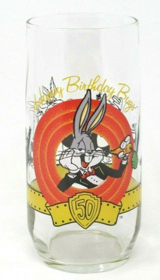 Vtg Happy Birthday Bugs Bunny Glass 50th Anniversary Warner Bros Looney Tunes
