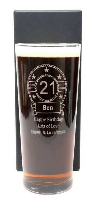 Personalised/engraved Birthday Pint Glass Gift For 18th/21st/30th/40th/men/boys