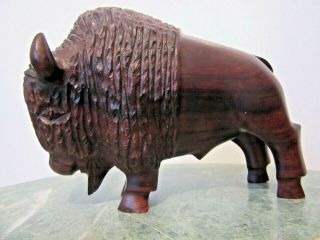 Hard Heavy Wood Hand Carved American Buffalo Bison Statue Sculpture