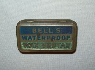 Old Antique Vtg 1800s Bells Waterproof Wax Vestas Small Tin Match Box