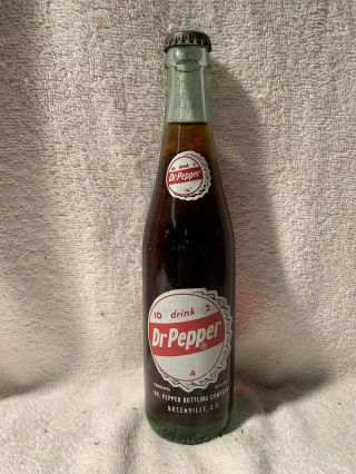 Rare Full 10oz Dr.  Pepper 10 - 2 - 4 Cap Acl Soda Bottle Greenville,  S.  C.
