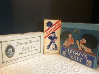 Vintage Candy Boxes Fanny Farmer Salto Nut Meats Cracker Jack Hershey’s Kisses