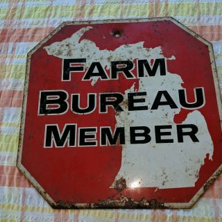 Vintage Michigan Farm Bureau Member Doublesided Stop Sign Insurance Advertising